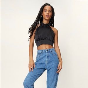Nasty Gal Petite Satin Halter Cropped Cami Top